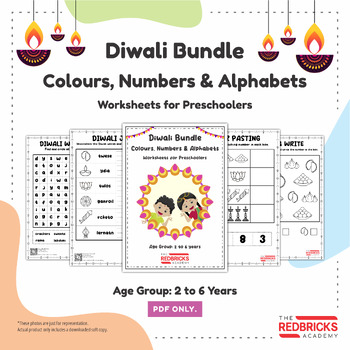 Preview of Diwali Worksheets: Coloring pages, number activities, phonics and more!