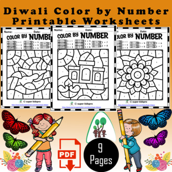 Diwali Color by Number Pages for Kids by super kidspro