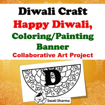 Preview of Happy Diwali, Mandala Coloring/Painting Banner, Classroom Display, India project