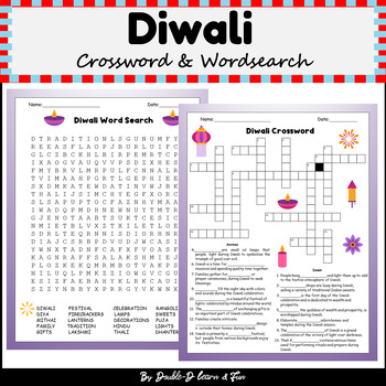Preview of Diwali Crossword & Word Search Vocabulary 3-5 Diwali Day Activity November