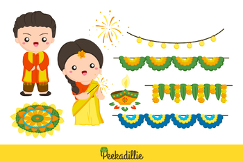 Diwali Festival Lights Hindus Holiday - Cute Cartoon Vector Clipart  Illustration