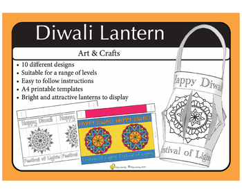 Preview of Diwali Lantern Template, Paper Lantern with Instructions, Diwali Craft, Art