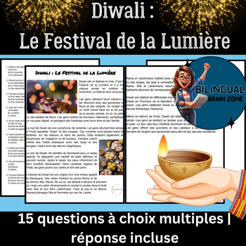 Preview of French Reading | Diwali : Le Festival de la Lumière | Worksheet 6th 7th 8th 9th