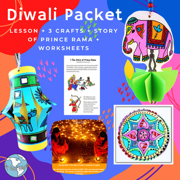 Preview of India! Diwali Bundle Packet—Lesson, Story of Prince Rama, Worksheets, 3 Crafts
