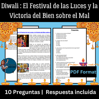 Preview of Spanish Reading|Diwali |Un Viaje Festivo de Luz y Cultura|worksheet|Handout