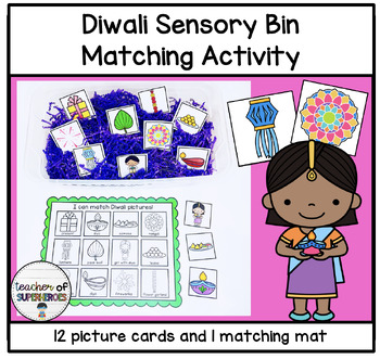 Preview of Diwali Vocabulary Matching Activity for Sensory Bin, File Folder
