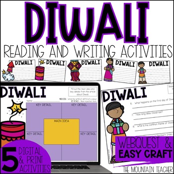 Preview of Diwali Webquest | Reading Comprehension Activities, Writing Craft & Bulletin