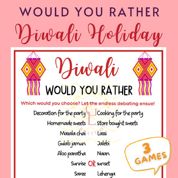 Preview of Diwali Would You Rather speech therapy Activities middle high school 5th 6th 7th