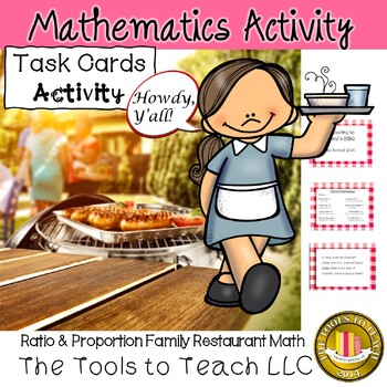 Preview of Ratio Proportion Relationships Family Restaurant Math Task Cards No Prep