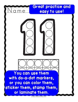 Do-A-Dot, Bingo Marker Worksheets 0-20 with Number and 20 Frame by DK