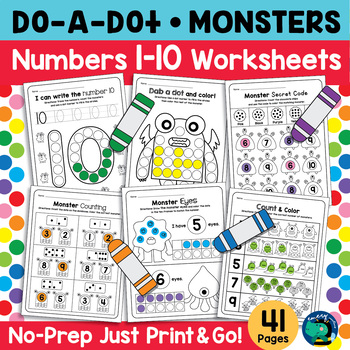 Preview of Do-A-Dot Monsters | Numbers 1-10 Worksheets | Dot Markers
