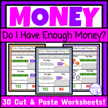 Preview of Do I Have Enough Money Budgeting Cut and Paste Worksheets Special Ed Life Skills