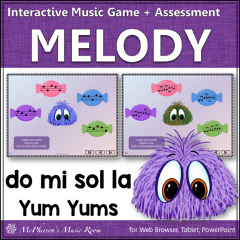 Preview of Solfege | Do Mi Sol La Interactive Melody Game + Assessment {Yum Yums}