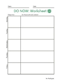 Do Now & Objective Worksheet for science
