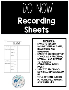 Preview of FREEBIE Do Now Recording Sheets