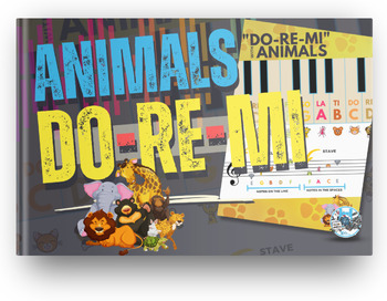 Preview of Do-Re-Mi with Animals: Music Notes on Treble and Bass Stave - POSTER