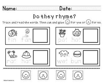 Do They Rhyme? YES or NO by Aloha Academics | TPT