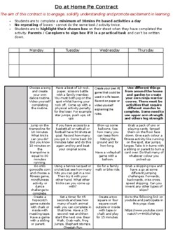 Preview of Do at home PE homework contract