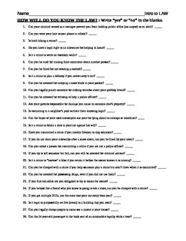 Preview of Do you know the law? worksheet criminal law introduction worksheet