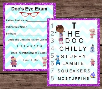 Preview of Doc McStuffins Eye Chart & Patient Exam - Pretend Dramatic Play - PRINTABLE