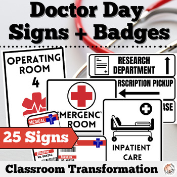 Preview of Doctor Day Hospital Signs and Editable ID Badges