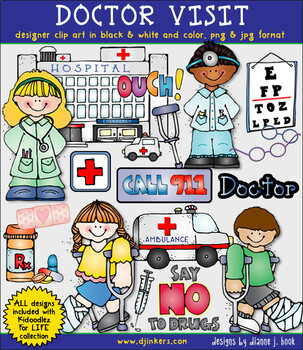 Preview of Doctor Visit Clip Art for Kids, Medical, Hospital, School Nurse, Check-Ups