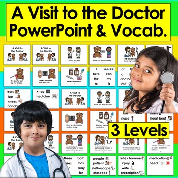 Preview of Doctor Visit POWERPOINT - 3 Reading Levels + Illustrated Vocabulary Slides
