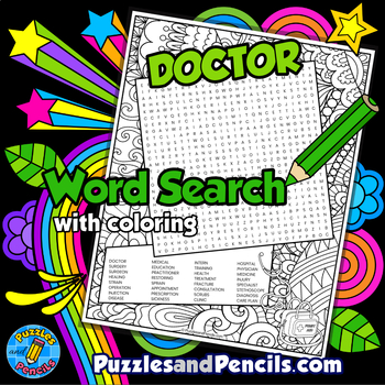 Preview of Doctor Word Search Puzzle Activity Page with Coloring | Careers