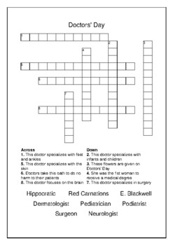 Doctors Day March 30th Crossword Puzzle Word Search Bell Ringer