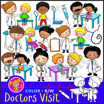 Preview of Doctors Visit - Clipart in BLACK & WHITE/ full color. {Lilly Silly Billy}