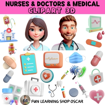 Preview of Doctors and Nurses Clipart 3D  | Hospital, Health, Medical, 3D Characters