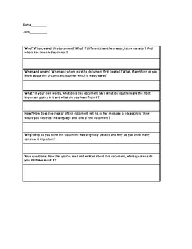 Preview of Document Analysis Worksheet MLA or APA