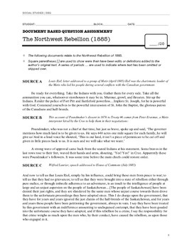 Preview of Document Based Question: The Northwest Rebellion