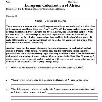 Document-Based Questions: European Colonization of Africa | TpT
