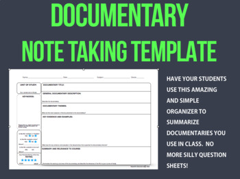 Preview of FREE!: Documentary Note Taking Template - Editable PDF (UPDATED SEPTEMBER 2020)