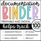 EDITABLE Documentation Binder - Intervention Documentation - RTI