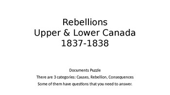 Preview of Documents Puzzle - Rebellions in Upper & Lower Canada