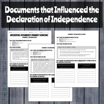 Preview of Documents that Influenced the Declaration of Independence Primary Source