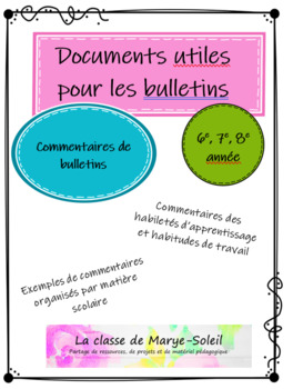 Preview of Documents utiles pour la rédaction des bulletins (Ontario)