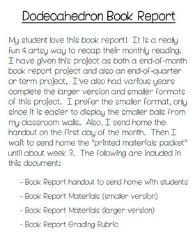 Preview of Dodecahedron Book Report Project