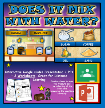 Preview of Does it mix with water?: Interactive Google Slides + PPT+ 2 Worksheets