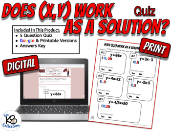 Preview of Does (x,y) Work As A Solution? Quiz - Digital & Printable Assessment