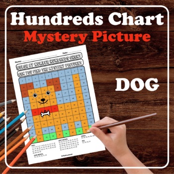 Preview of Dog Animal Pet Puppy Hundreds Chart Mystery Picture Color by Number Place Value