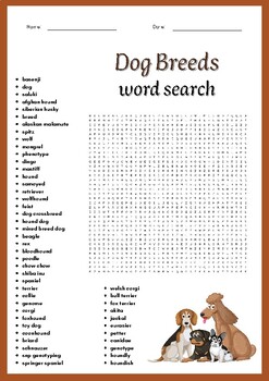 Dog Breeds word search Puzzle worksheet activities for kids | TPT