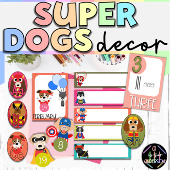 Preview of Dog Classroom Decor - Calendar - WALT - Birthday - Blends -Digraphs