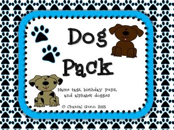 Preview of Dog Theme Classroom Pack- Name Tags, Birthday Pups and Alphabet Dogs