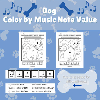 Preview of Dog Color by Music Note Worksheet