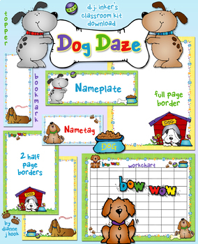 Preview of Dog Daze Classroom Theme Kit - Borders, Printables and Clip Art