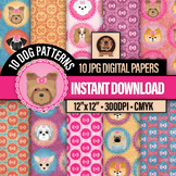 Cute Toy Dogs Wearing Bows Digital Paper, Dogs in Vintage Frames