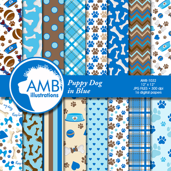 Preview of Dog Digital Papers, Blue Puppy Dog Backgrounds {Best Teacher Tools} AMB-1032